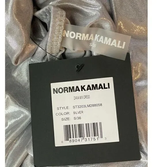 Norma Kamali Revolve Diana Mini Dress Silver‎ Size Small Metallic Ruched